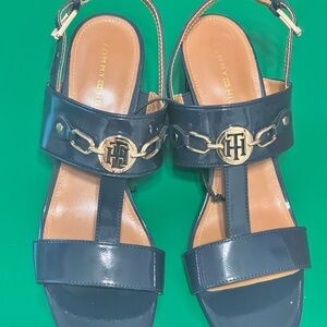 Tommy Hilfiger Women's Garza Dark Blue Sandals with Gold Accents NWOT